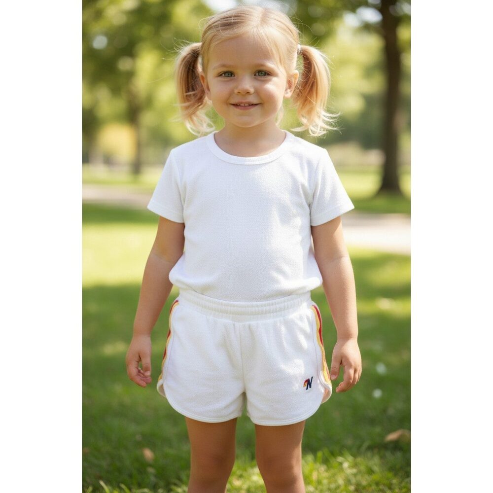 Aviator Nation White Terry Rainbow Stripe Sweat Shorts Kids 6